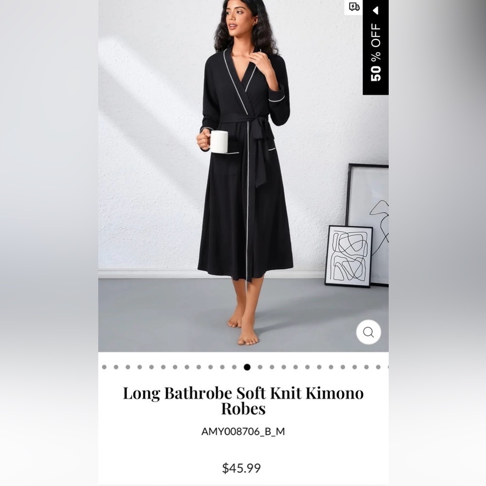 Black Soft Knit Kimono Robe